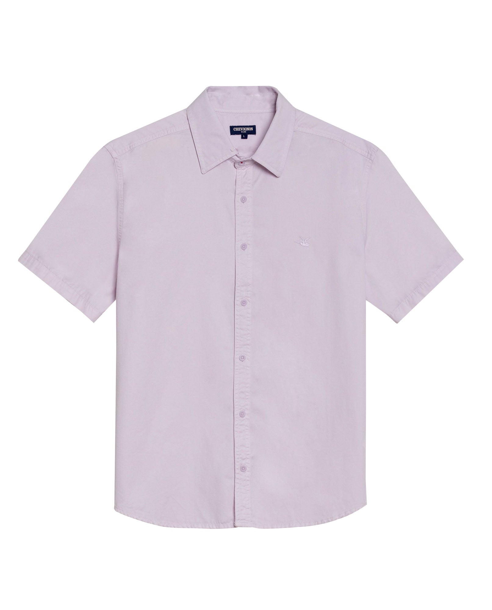 Mens Shirt Short Sleeve Slim Fit Twill Cotton Tone on Tone Duck Embroidery Marked Buttons - Purple 63_611H002_MOR133802_3
