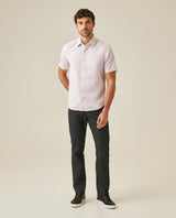 Mens Shirt Short Sleeve Slim Fit Twill Cotton Tone on Tone Duck Embroidery Marked Buttons - Purple 63_611H002_MOR133802_4