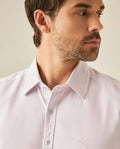 Mens Shirt Short Sleeve Slim Fit Twill Cotton Tone on Tone Duck Embroidery Marked Buttons - Purple 63_611H002_MOR133802_5