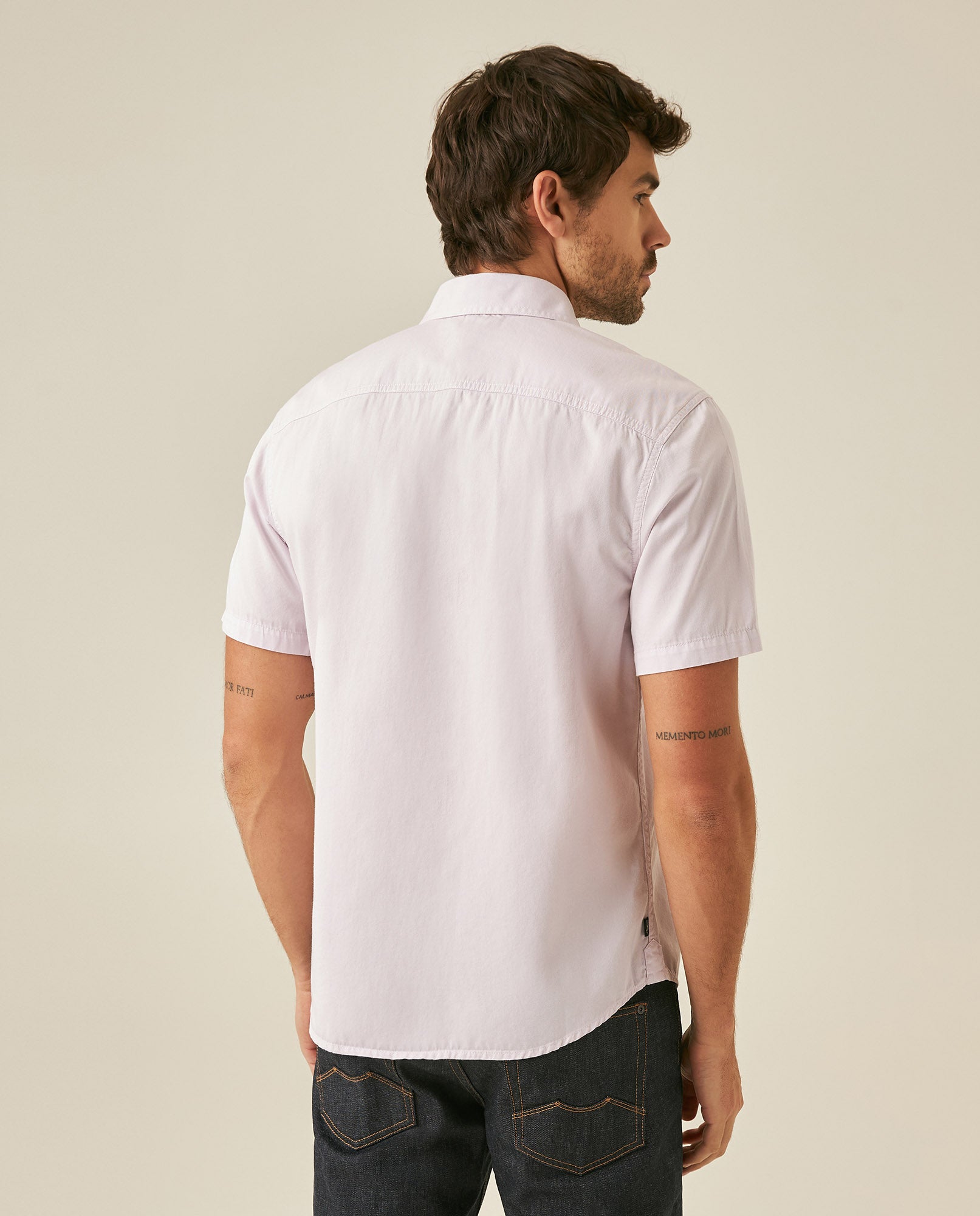 Mens Shirt Short Sleeve Slim Fit Twill Cotton Tone on Tone Duck Embroidery Marked Buttons - Purple 63_611H002_MOR133802_6