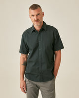 Mens Shirt Short Sleeve Slim Fit Twill Cotton Tone on Tone Duck Embroidery Marked Buttons - Green 63_611H002_VER195350_0
