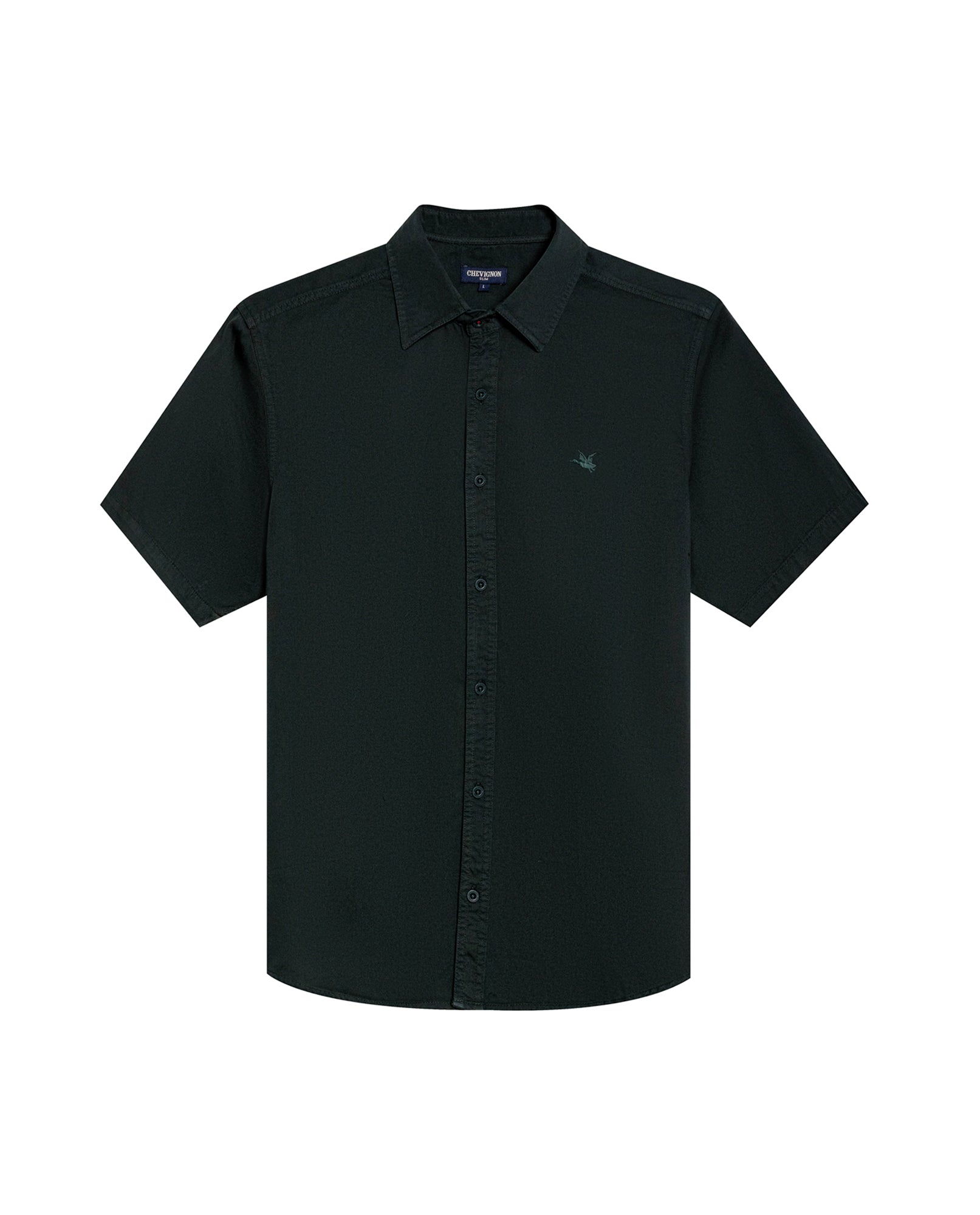 Mens Shirt Short Sleeve Slim Fit Twill Cotton Tone on Tone Duck Embroidery Marked Buttons - Green 63_611H002_VER195350_3