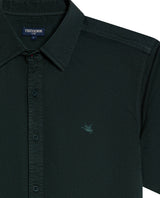 Mens Shirt Short Sleeve Slim Fit Twill Cotton Tone on Tone Duck Embroidery Marked Buttons - Green 63_611H002_VER195350_8