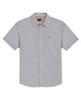 Mens Shirt Short Sleeve Slim Fit Mini Stripe Fill Fill Cotton Linen Vibrant Red Details - Gray 63_611H003_GRI171107_3