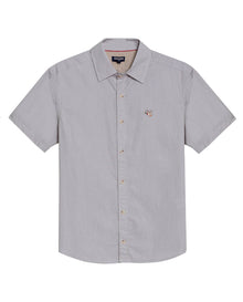 Mens Shirt Short Sleeve Slim Fit Mini Stripe Fill Fill Cotton Linen Vibrant Red Details - Gray 63_611H003_GRI171107_3