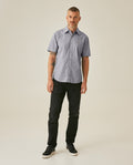 Mens Shirt Short Sleeve Slim Fit Mini Stripe Fill Fill Cotton Linen Vibrant Red Details - Gray 63_611H003_GRI171107_4