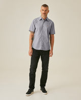 Mens Shirt Short Sleeve Slim Fit Mini Stripe Fill Fill Cotton Linen Vibrant Red Details - Gray 63_611H003_GRI171107_4