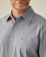 Mens Shirt Short Sleeve Slim Fit Mini Stripe Fill Fill Cotton Linen Vibrant Red Details - Gray 63_611H003_GRI171107_5