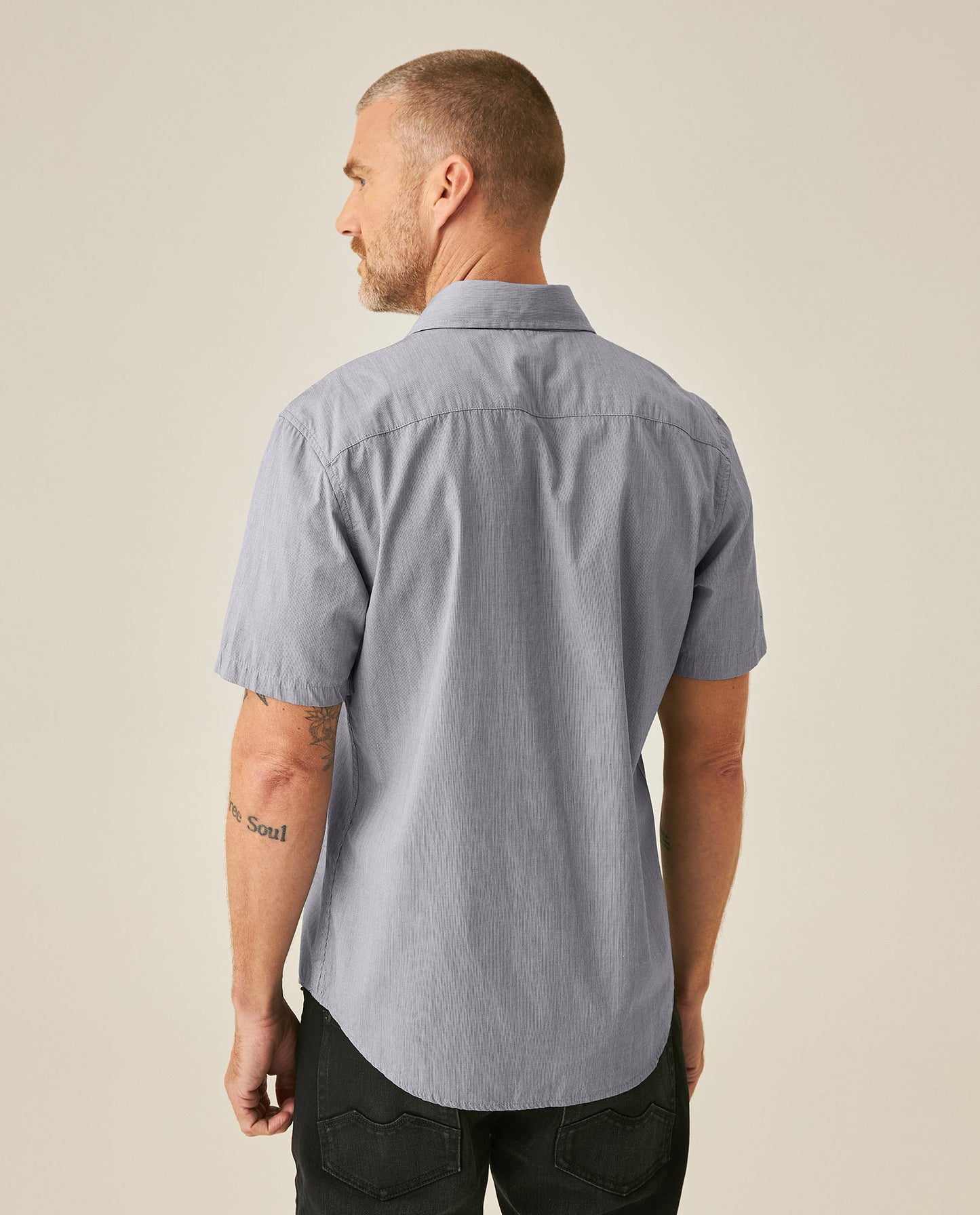 Mens Shirt Short Sleeve Slim Fit Mini Stripe Fill Fill Cotton Linen Vibrant Red Details - Gray 63_611H003_GRI171107_6