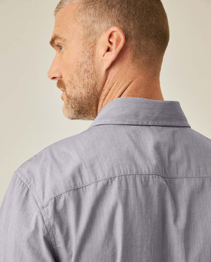 Mens Shirt Short Sleeve Slim Fit Mini Stripe Fill Fill Cotton Linen Vibrant Red Details - Gray 63_611H003_GRI171107_7