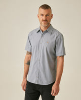 Mens Shirt Short Sleeve Slim Fit Mini Stripe Fill Fill Cotton Linen Vibrant Red Details - Dark Green 63_611H003_VER195406_0