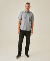 Mens Shirt Short Sleeve Slim Fit Mini Stripe Fill Fill Cotton Linen Vibrant Red Details - Dark Green 63_611H003_VER195406_4