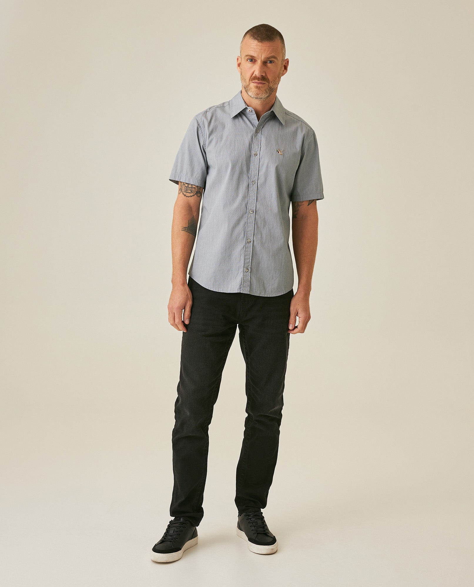 Mens Shirt Short Sleeve Slim Fit Mini Stripe Fill Fill Cotton Linen Vibrant Red Details - Dark Green 63_611H003_VER195406_4
