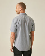 Mens Shirt Short Sleeve Slim Fit Mini Stripe Fill Fill Cotton Linen Vibrant Red Details - Dark Green 63_611H003_VER195406_6