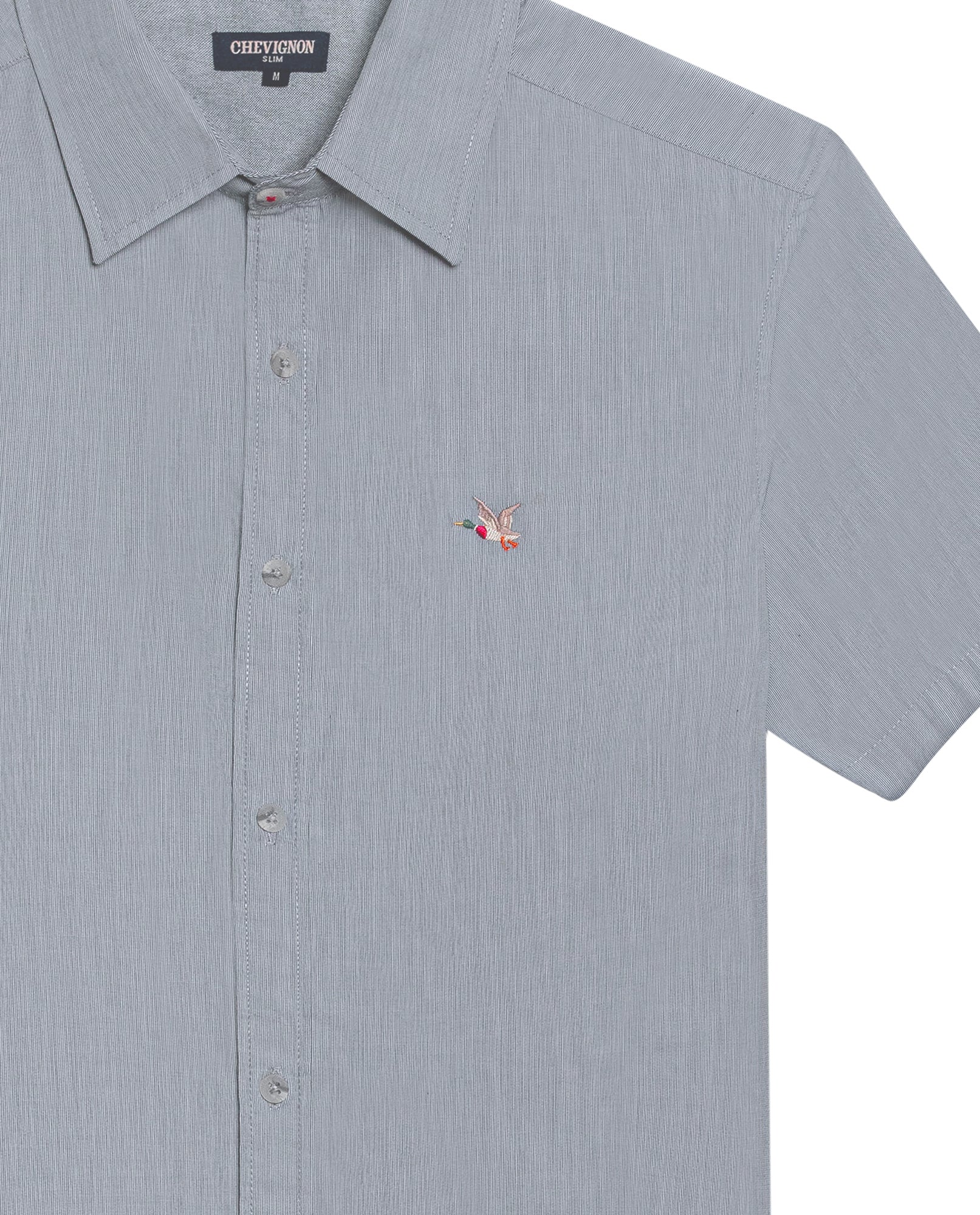 Mens Shirt Short Sleeve Slim Fit Mini Stripe Fill Fill Cotton Linen Vibrant Red Details - Dark Green 63_611H003_VER195406_8
