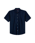 Mens Shirt Short Sleeve Classic Fit Cotton Linen Tone on Tone Duck Red Details Relaxed - Blue 63_611H004_AZU193923_3