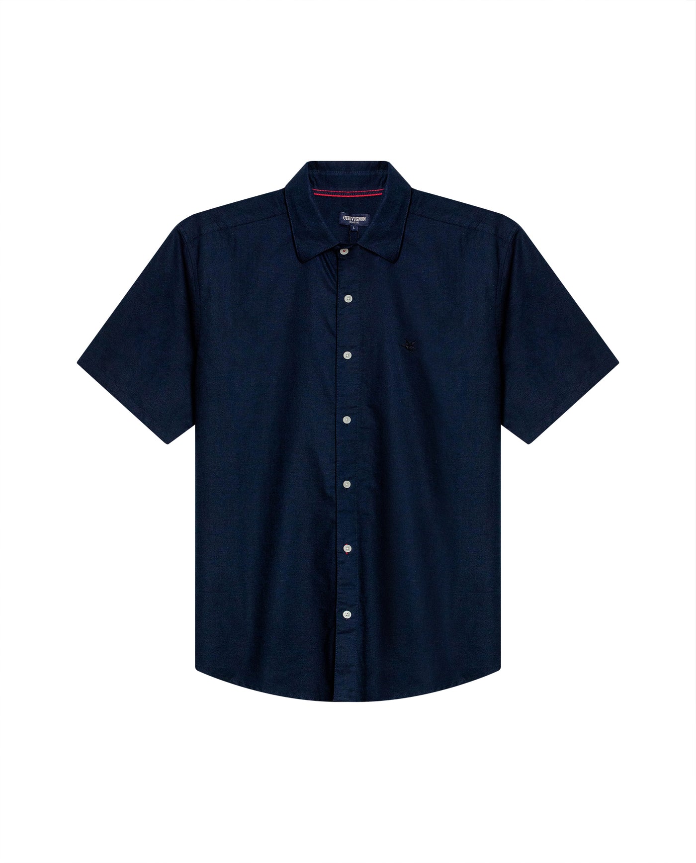 Mens Shirt Short Sleeve Classic Fit Cotton Linen Tone on Tone Duck Red Details Relaxed - Blue 63_611H004_AZU193923_3