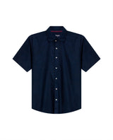 Mens Shirt Short Sleeve Classic Fit Cotton Linen Tone on Tone Duck Red Details Relaxed - Blue 63_611H004_AZU193923_3
