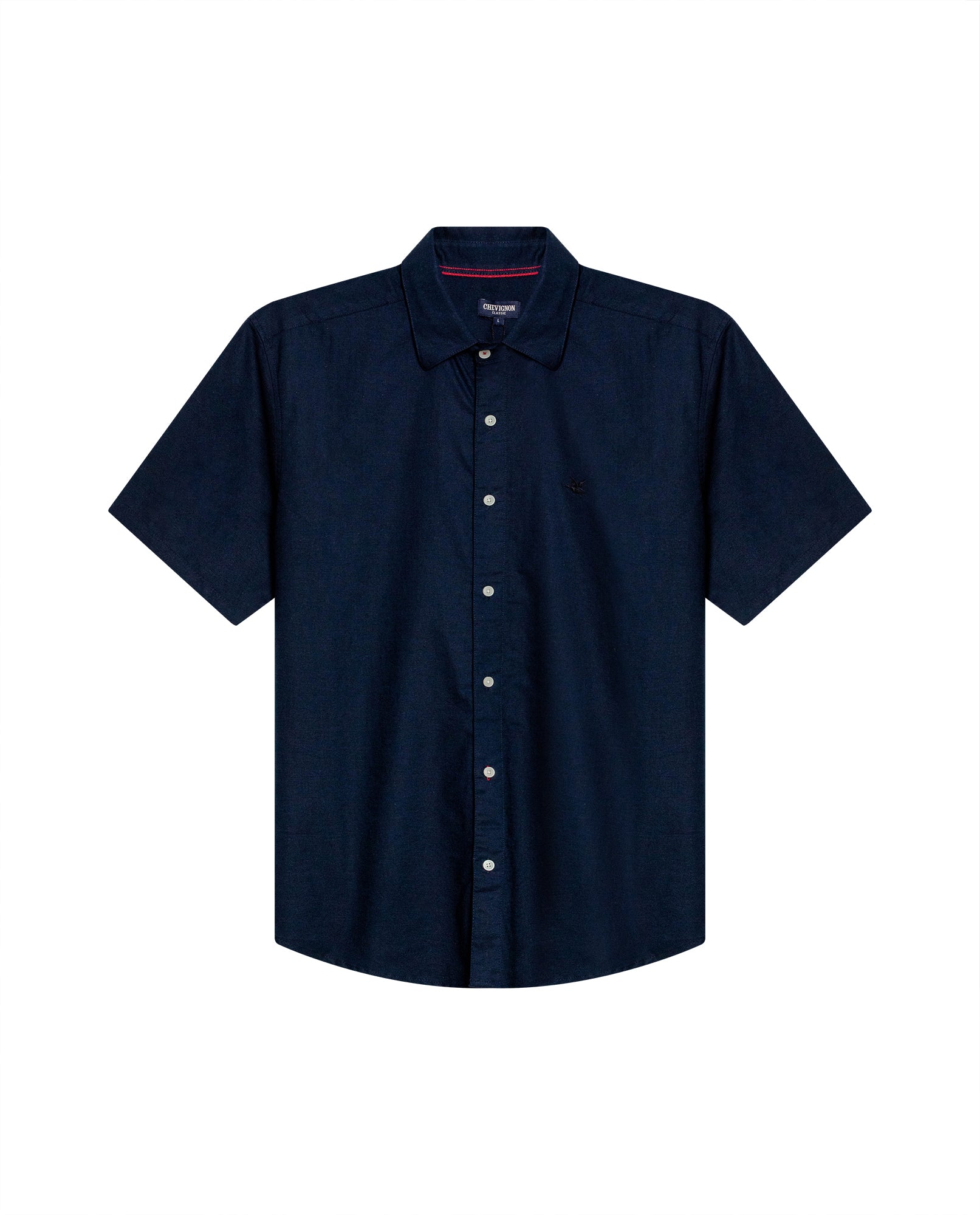 Mens Shirt Short Sleeve Classic Fit Cotton Linen Tone on Tone Duck Red Details Relaxed - Blue 63_611H004_AZU193923_3
