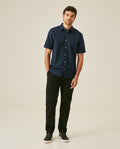 Mens Shirt Short Sleeve Classic Fit Cotton Linen Tone on Tone Duck Red Details Relaxed - Blue 63_611H004_AZU193923_4