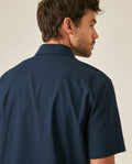 Mens Shirt Short Sleeve Classic Fit Cotton Linen Tone on Tone Duck Red Details Relaxed - Blue 63_611H004_AZU193923_7