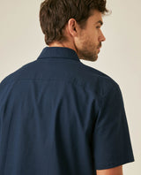 Mens Shirt Short Sleeve Classic Fit Cotton Linen Tone on Tone Duck Red Details Relaxed - Blue 63_611H004_AZU193923_7