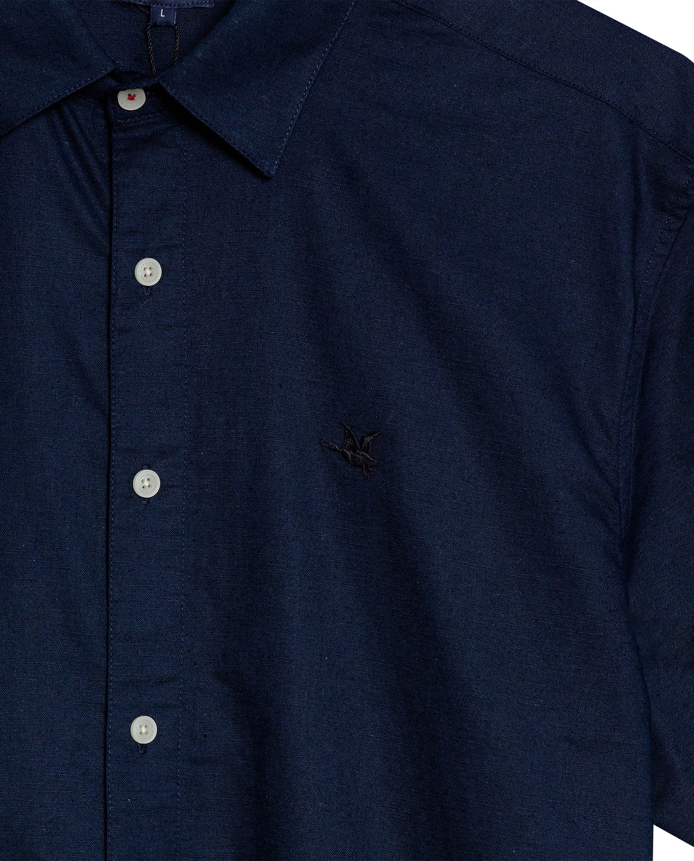 Mens Shirt Short Sleeve Classic Fit Cotton Linen Tone on Tone Duck Red Details Relaxed - Blue 63_611H004_AZU193923_8