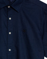 Mens Shirt Short Sleeve Classic Fit Cotton Linen Tone on Tone Duck Red Details Relaxed - Blue 63_611H004_AZU193923_8