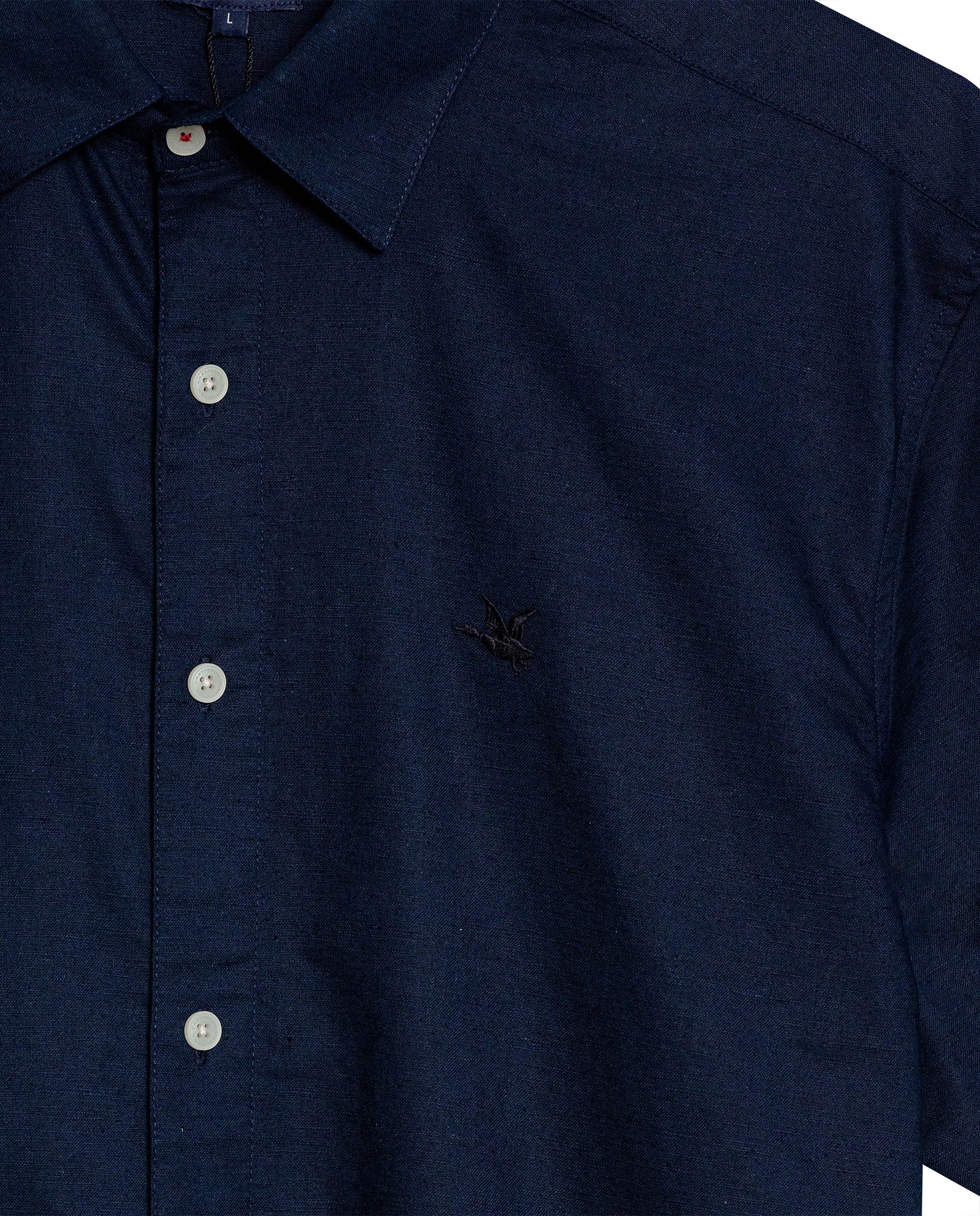 Mens Shirt Short Sleeve Classic Fit Cotton Linen Tone on Tone Duck Red Details Relaxed - Blue 63_611H004_AZU193923_8