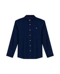 Mens Shirt Long Sleeve Classic Fit Cotton Linen Denim Yarns Special Wash Vibrant Duck Red Details - Blue 63_611H005_AZU193924_3