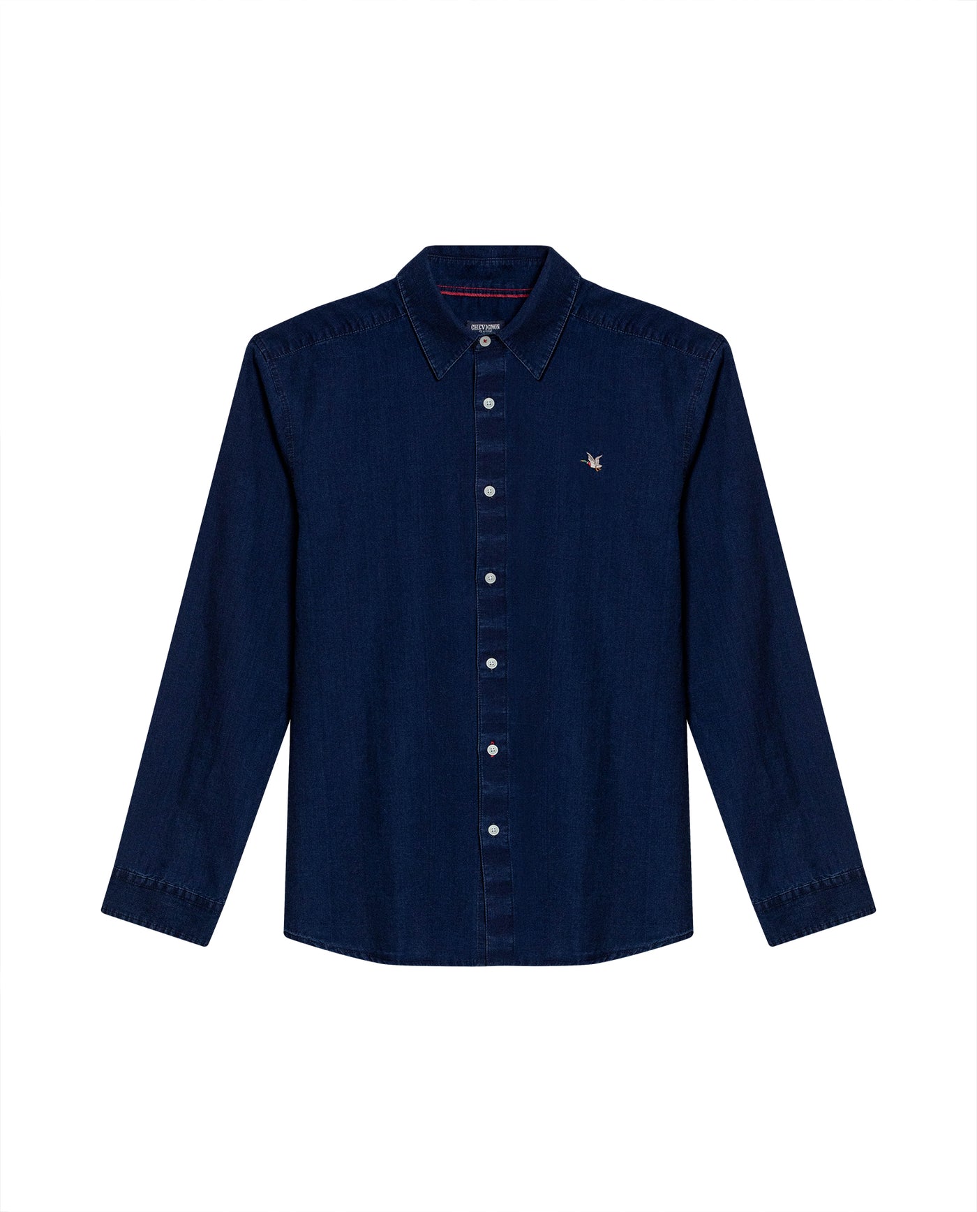 Mens Shirt Long Sleeve Classic Fit Cotton Linen Denim Yarns Special Wash Vibrant Duck Red Details - Blue 63_611H005_AZU193924_3