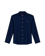 Mens Shirt Long Sleeve Classic Fit Cotton Linen Denim Yarns Special Wash Vibrant Duck Red Details - Blue 63_611H005_AZU193924_3