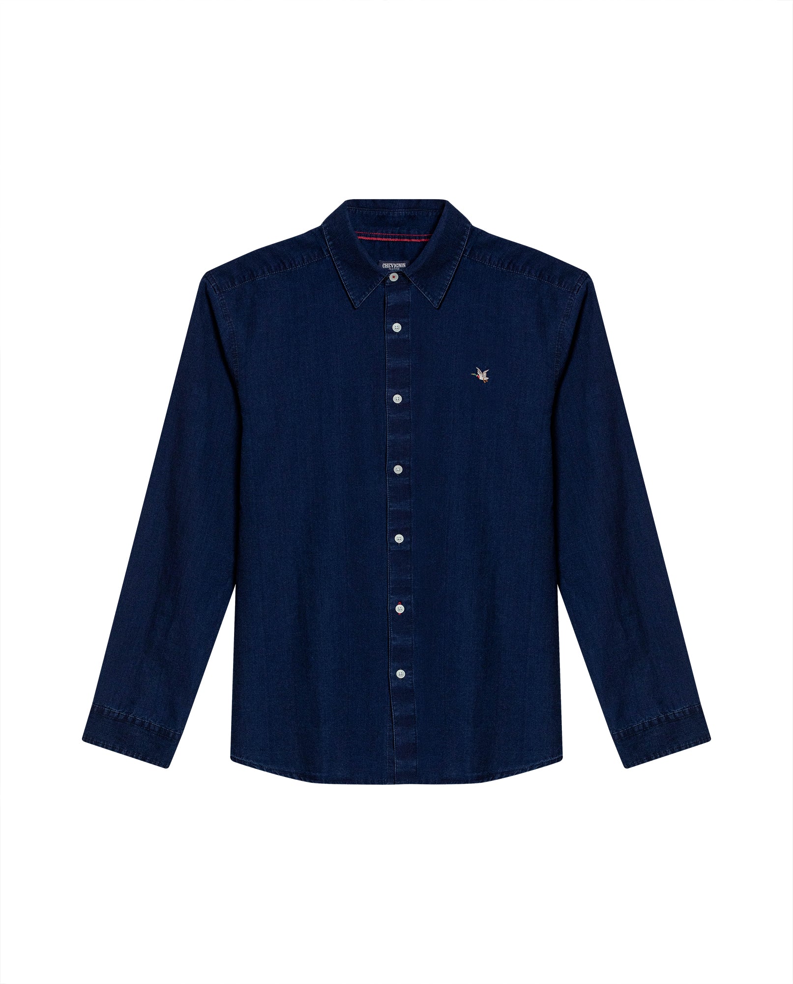 Mens Shirt Long Sleeve Classic Fit Cotton Linen Denim Yarns Special Wash Vibrant Duck Red Details - Blue 63_611H005_AZU193924_3