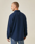 Mens Shirt Long Sleeve Classic Fit Cotton Linen Denim Yarns Special Wash Vibrant Duck Red Details - Blue 63_611H005_AZU193924_6