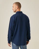 Mens Shirt Long Sleeve Classic Fit Cotton Linen Denim Yarns Special Wash Vibrant Duck Red Details - Blue 63_611H005_AZU193924_6