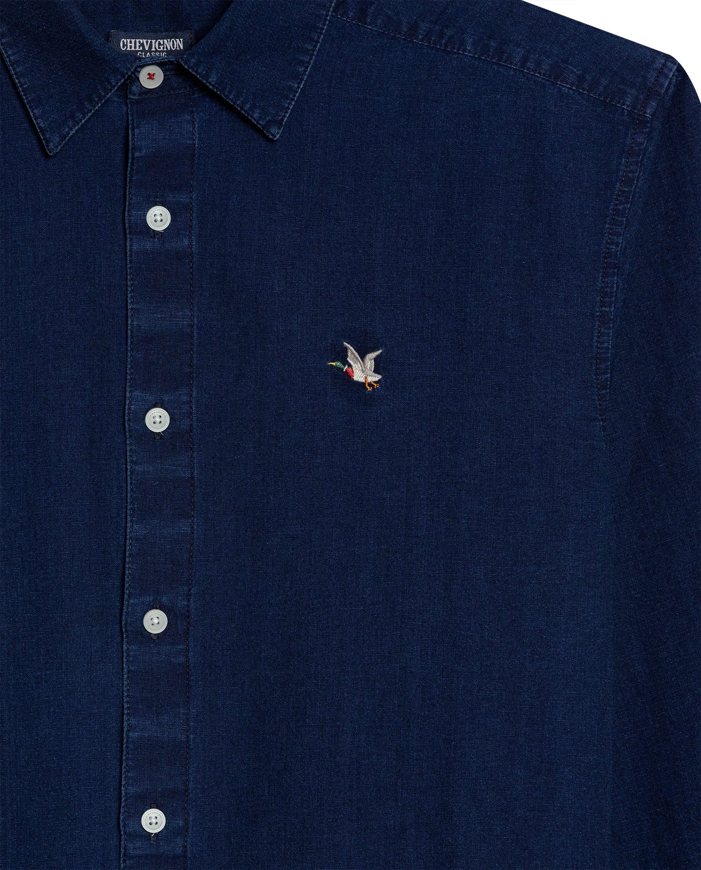 Mens Shirt Long Sleeve Classic Fit Cotton Linen Denim Yarns Special Wash Vibrant Duck Red Details - Blue 63_611H005_AZU193924_8