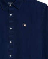 Mens Shirt Long Sleeve Classic Fit Cotton Linen Denim Yarns Special Wash Vibrant Duck Red Details - Blue 63_611H005_AZU193924_8