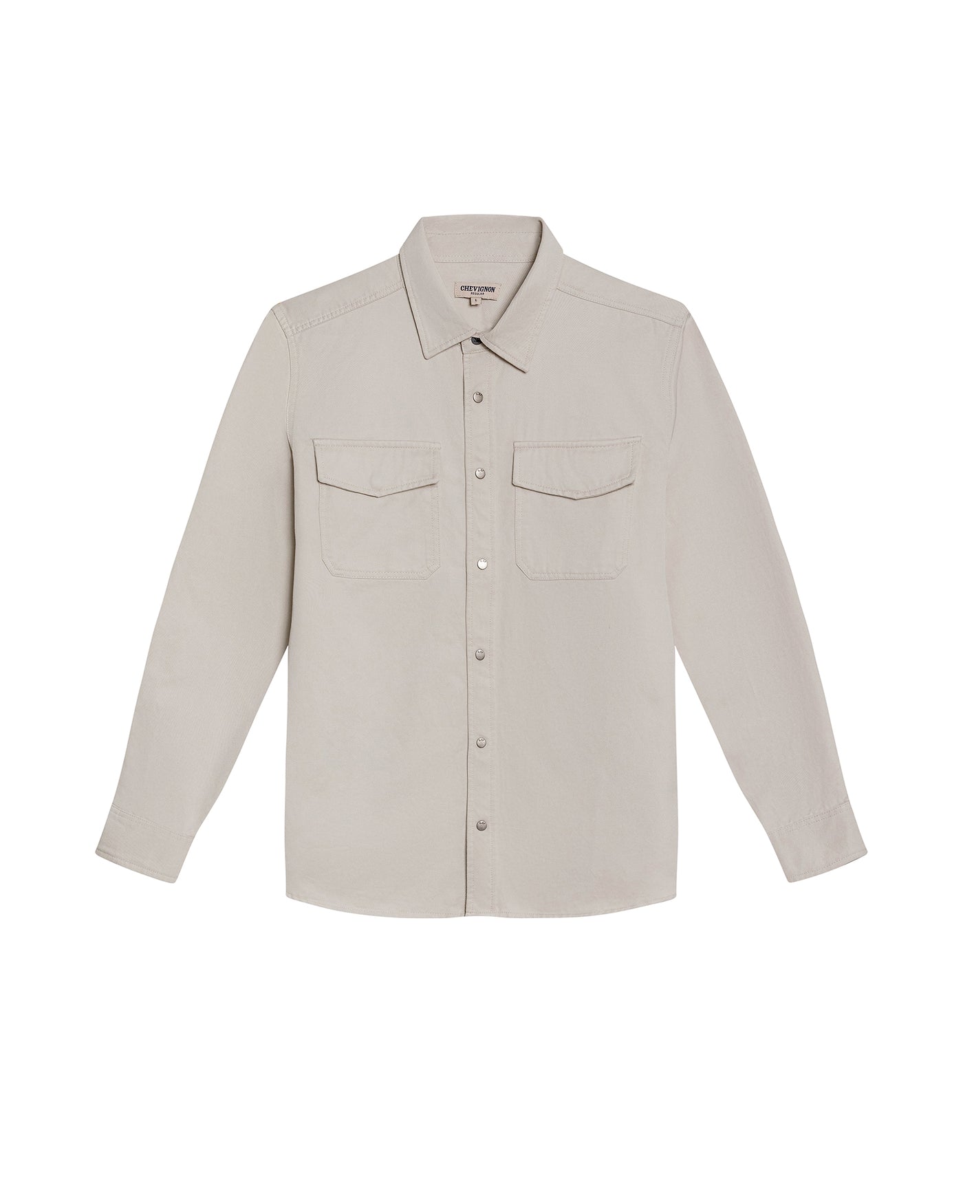 Mens Shirt Long Sleeve Regular Fit Lyocell Cotton Marked Diagonal Decorative Placket Yoke Patch Pocket - Beige 63_611H006_BEI140002_0