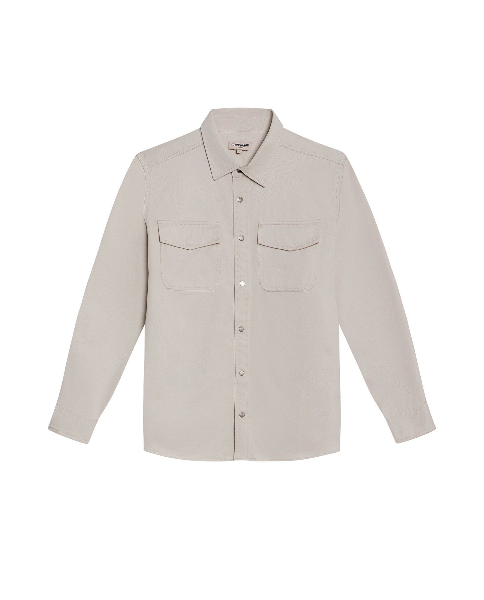 Mens Shirt Long Sleeve Regular Fit Lyocell Cotton Marked Diagonal Decorative Placket Yoke Patch Pocket - Beige 63_611H006_BEI140002_0