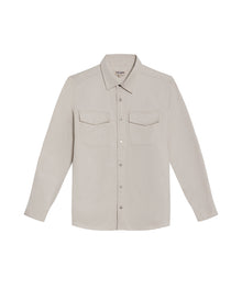 Mens Shirt Long Sleeve Regular Fit Lyocell Cotton Marked Diagonal Decorative Placket Yoke Patch Pocket - Beige 63_611H006_BEI140002_0