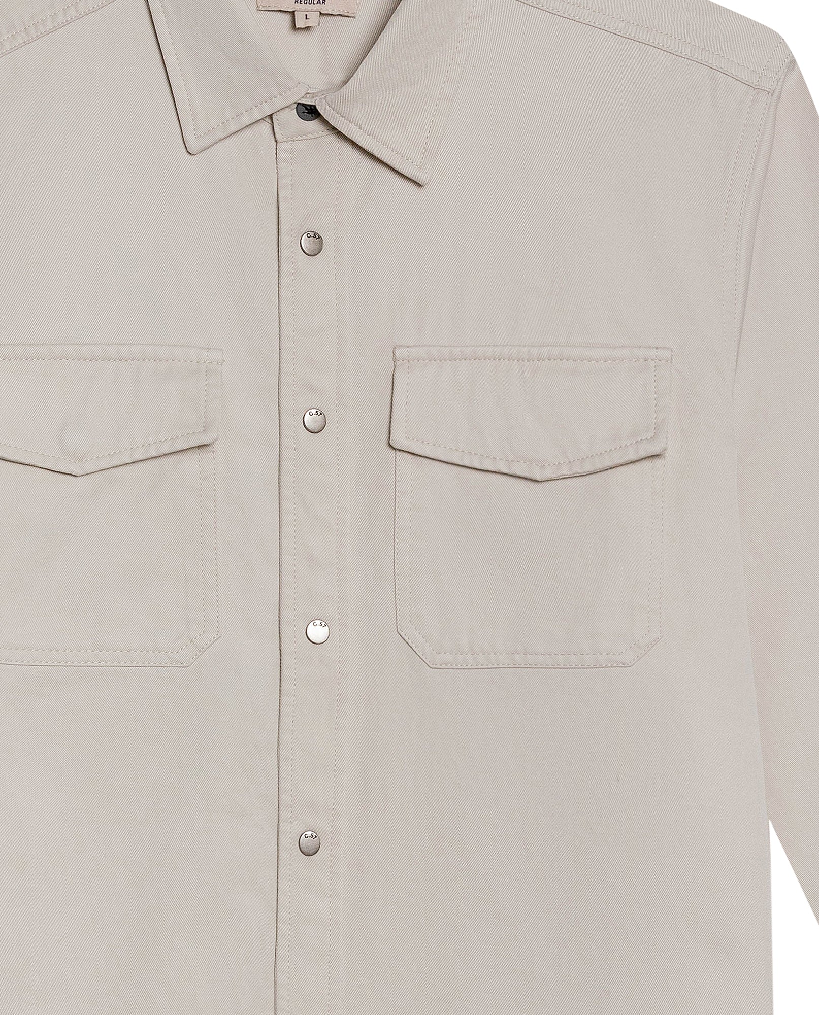 Mens Shirt Long Sleeve Regular Fit Lyocell Cotton Marked Diagonal Decorative Placket Yoke Patch Pocket - Beige 63_611H006_BEI140002_3