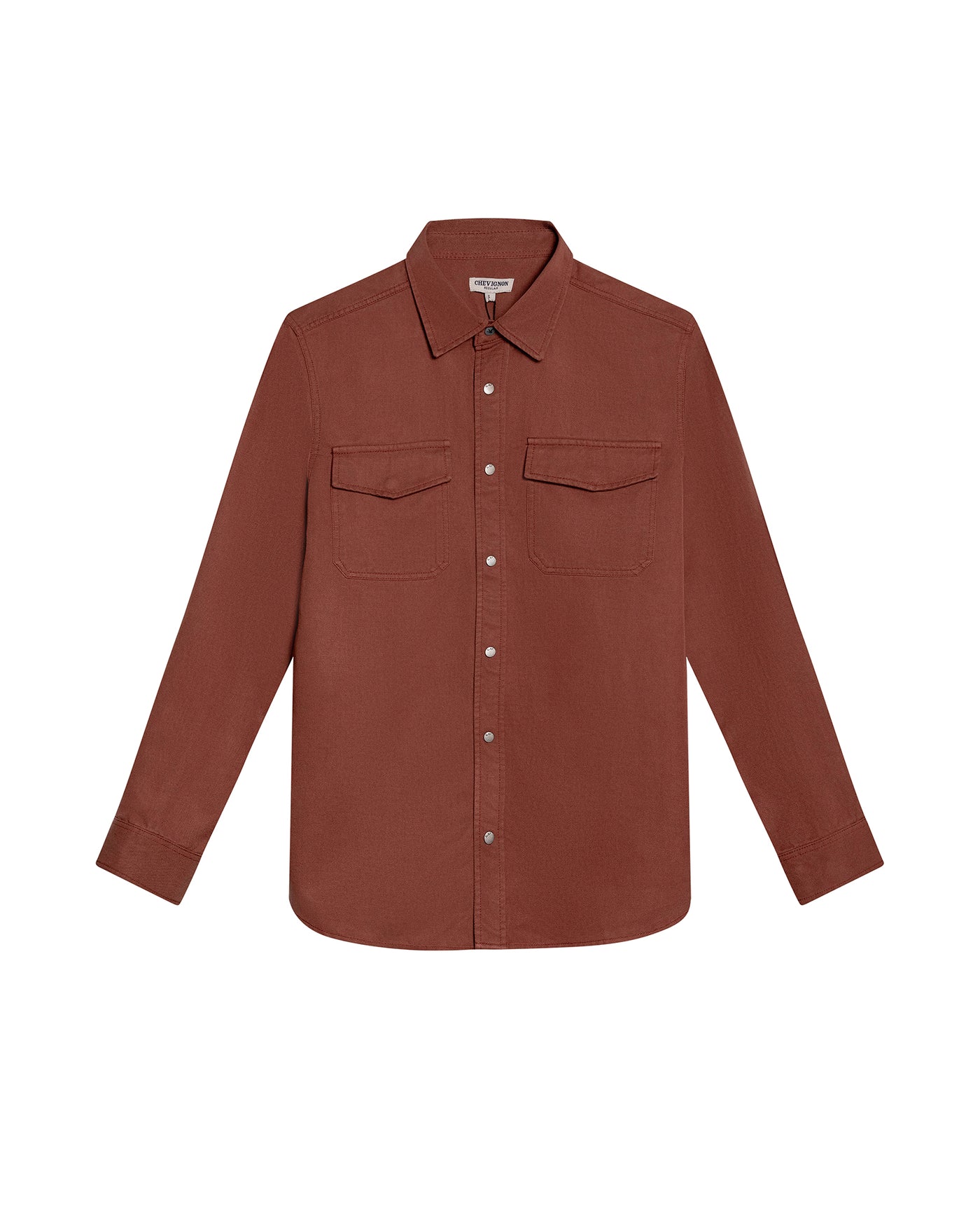 Mens Shirt Long Sleeve Regular Fit Lyocell Cotton Marked Diagonal Decorative Placket Yoke Patch Pocket - Brown 63_611H006_CAF191245_3
