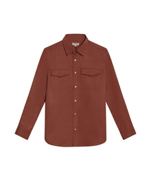 Mens Shirt Long Sleeve Regular Fit Lyocell Cotton Marked Diagonal Decorative Placket Yoke Patch Pocket - Brown 63_611H006_CAF191245_3