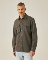 Mens Shirt Long Sleeve Regular Fit Lyocell Cotton Marked Diagonal Decorative Placket Yoke Patch Pocket - Gray 63_611H006_GRI190000_0