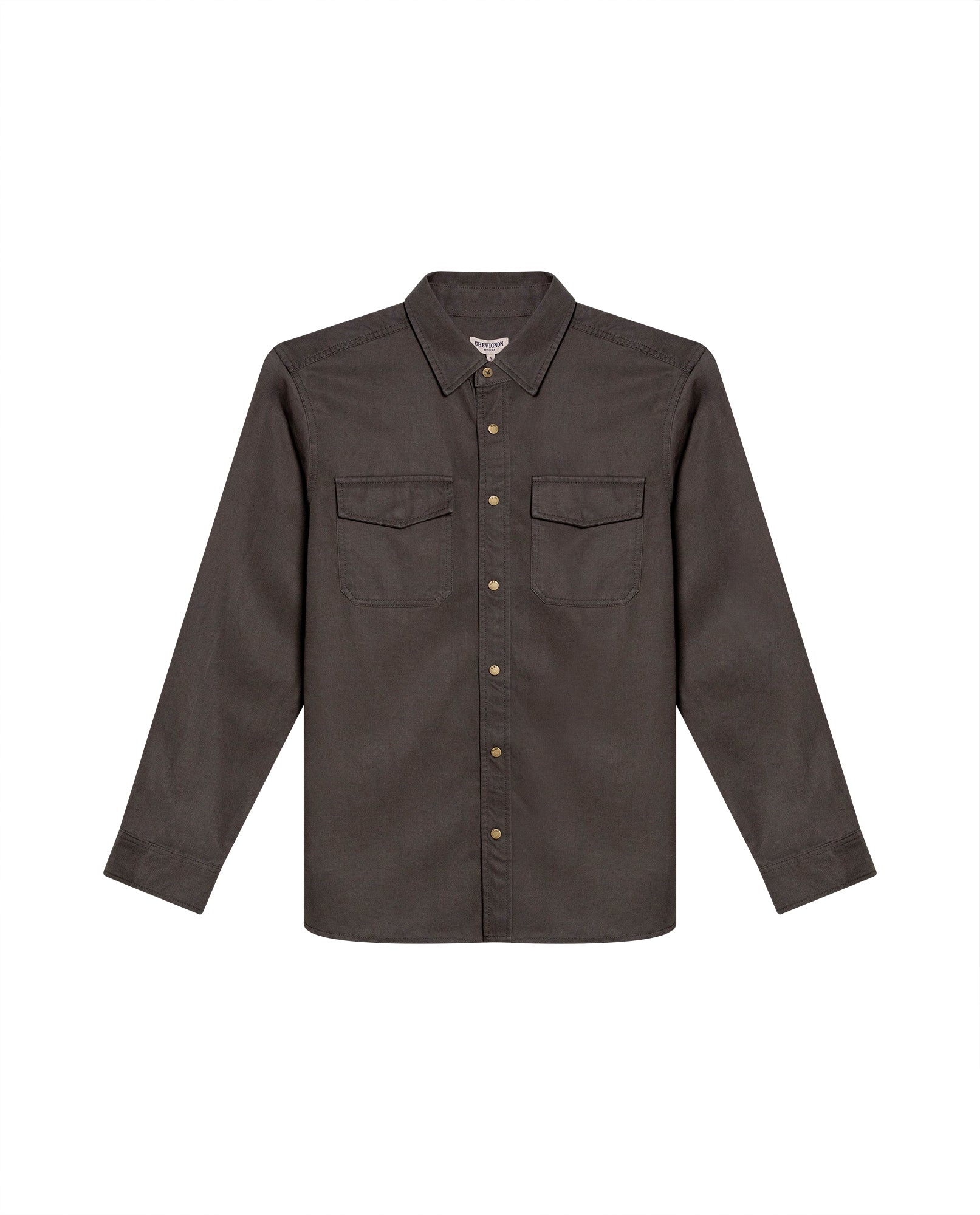 Mens Shirt Long Sleeve Regular Fit Lyocell Cotton Marked Diagonal Decorative Placket Yoke Patch Pocket - Gray 63_611H006_GRI190000_3