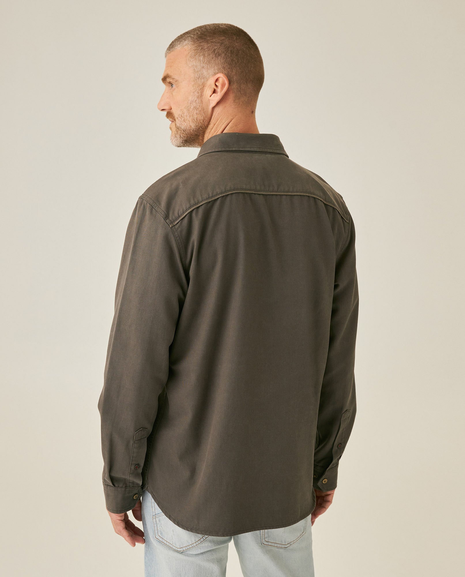 Mens Shirt Long Sleeve Regular Fit Lyocell Cotton Marked Diagonal Decorative Placket Yoke Patch Pocket - Gray 63_611H006_GRI190000_6