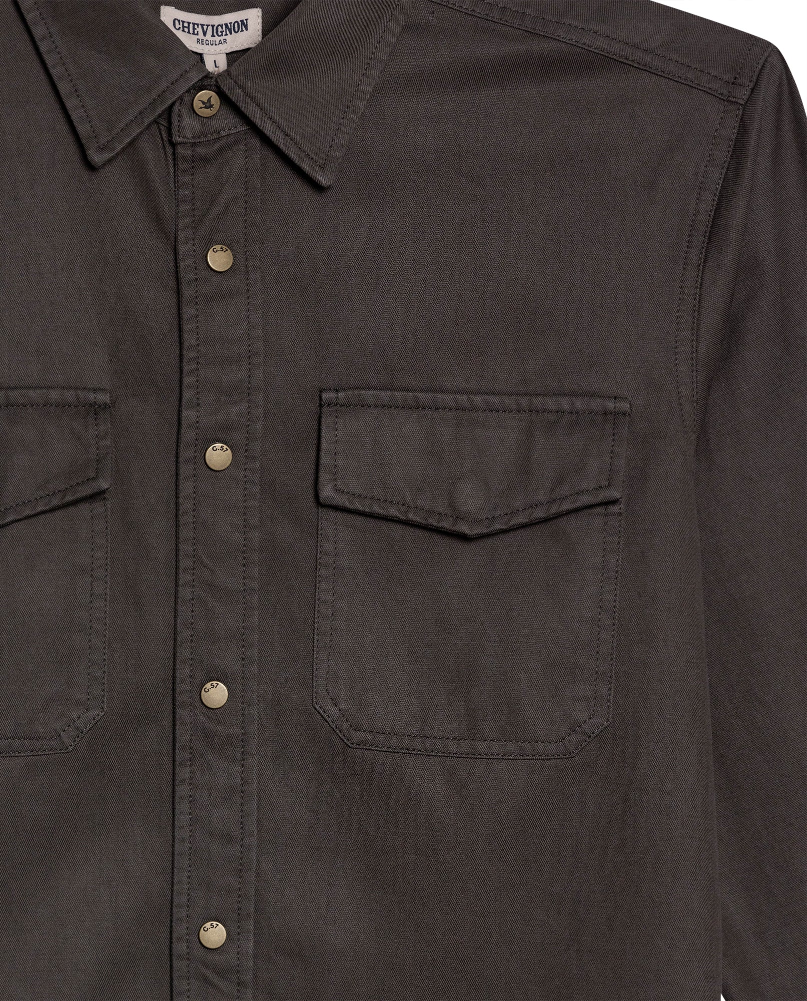 Mens Shirt Long Sleeve Regular Fit Lyocell Cotton Marked Diagonal Decorative Placket Yoke Patch Pocket - Gray 63_611H006_GRI190000_8