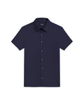 Mens Shirt Short Sleeve Regular Fit Cotton Subtle Diagonal Multi Needle Placket Chest Embroidery - Blue 63_611H007_AZU193923_3