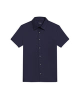 Mens Shirt Short Sleeve Regular Fit Cotton Subtle Diagonal Multi Needle Placket Chest Embroidery - Blue 63_611H007_AZU193923_3