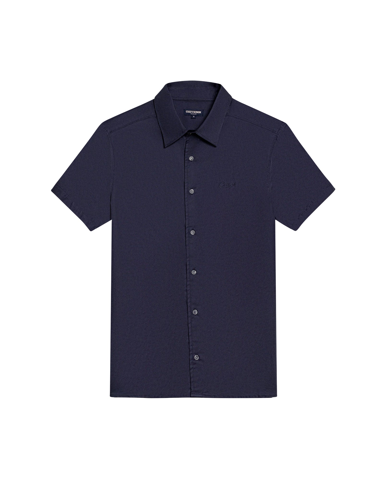 Mens Shirt Short Sleeve Regular Fit Cotton Subtle Diagonal Multi Needle Placket Chest Embroidery - Blue 63_611H007_AZU193923_3